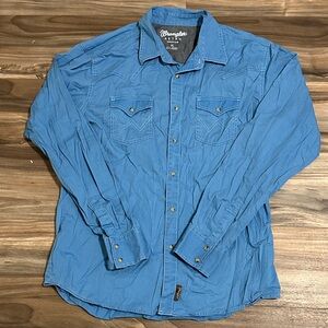 Wrangler Retro Western Shirt Men XL Blue Snap Cowboy